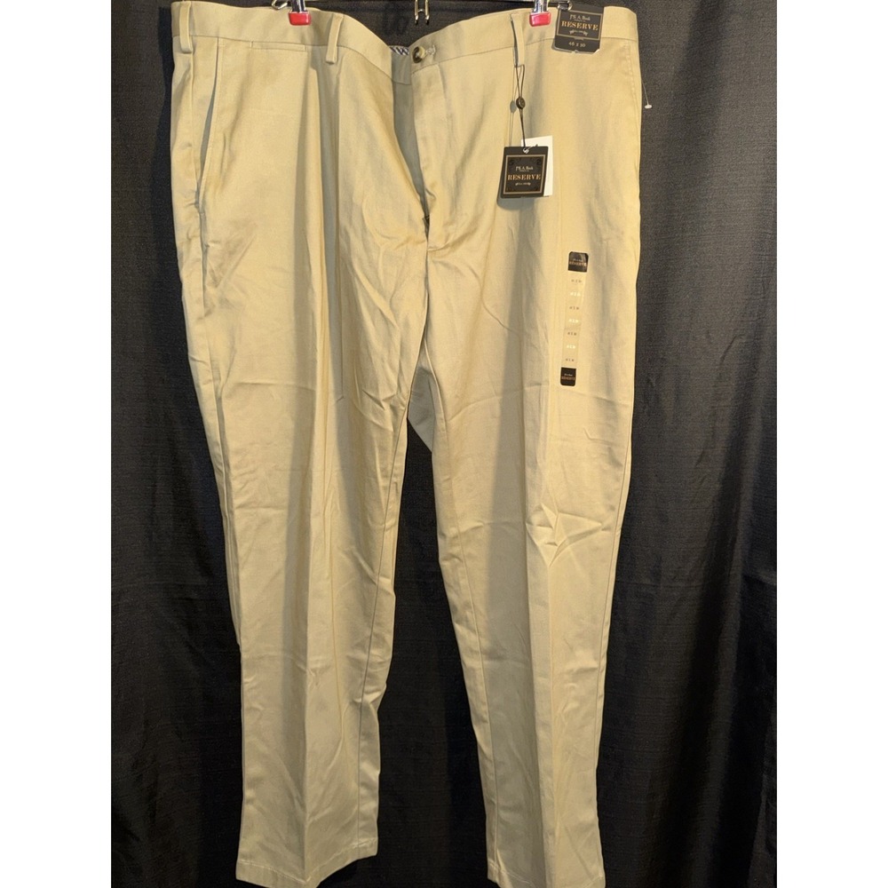 Jos A Bank Reserve Mens Pants 46x30 Khaki Tan Flat Front NWT